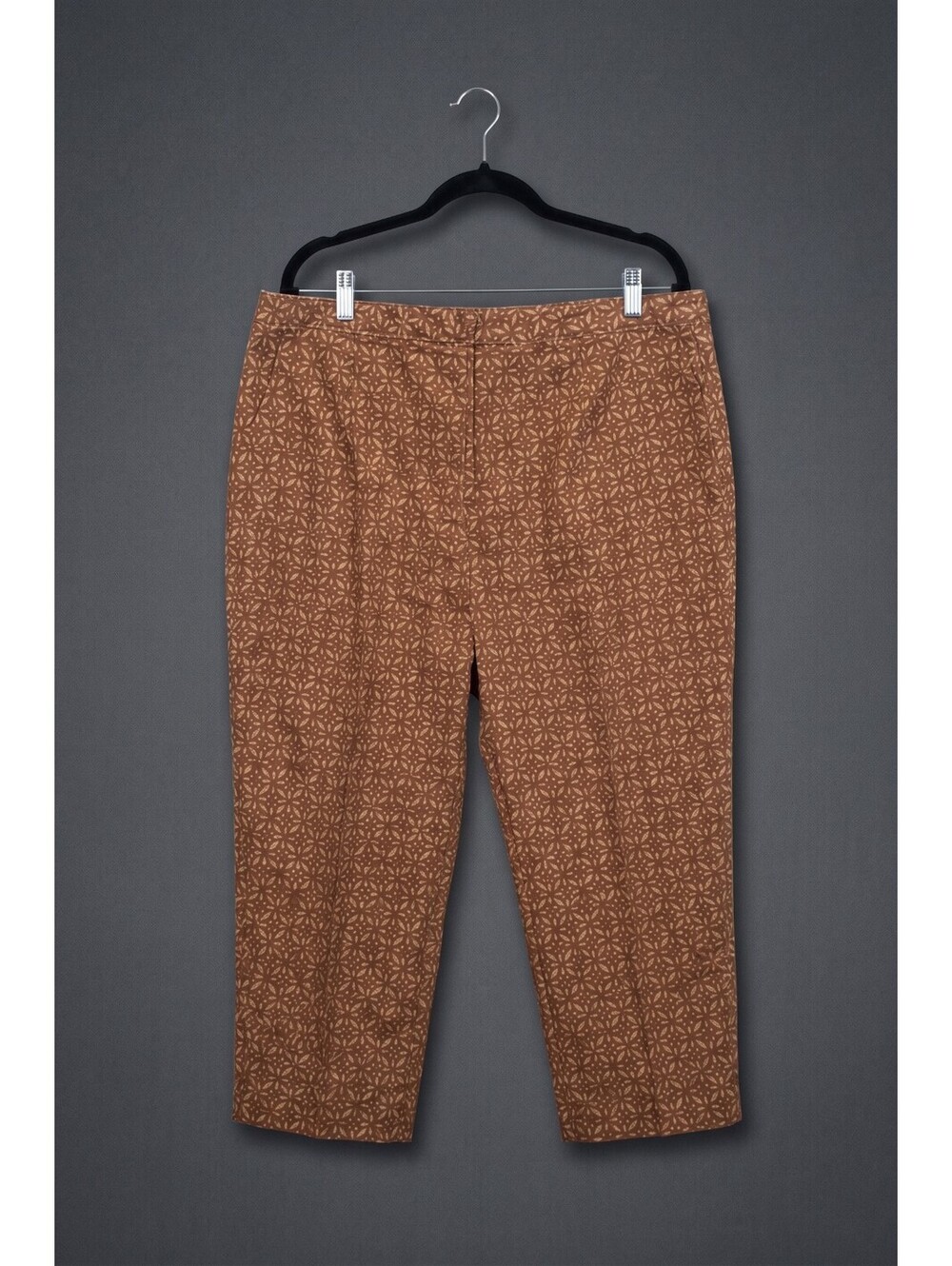 Coldwater Creek Brown Ditsy Floral Print Cropped Capri Pants Pull On Size 16